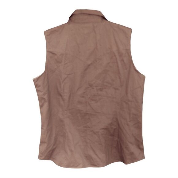 Bit & Bridle Sleeveless Shirt Wm’s Sz Lrg Brown Floral Print Ranch Western Top - Picture 2 of 4